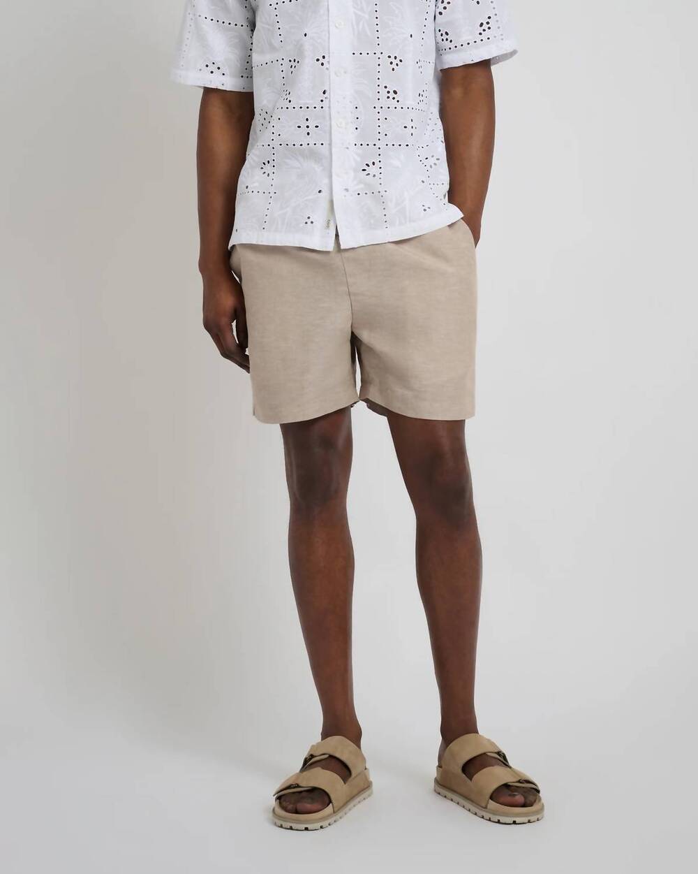 NEW ONIA air linen pull-on shorts in tan